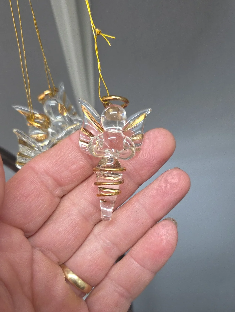 Set of 3 Vintage Hand Blown Glass Angel Ornaments